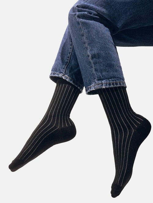 Sosete bumbac organic negre cu dungi gri Kabak Grey Stripes