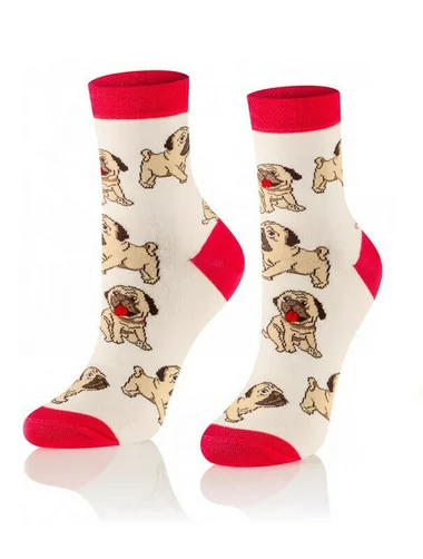 Sosete ecru cu catel pug Intenso 0433-006