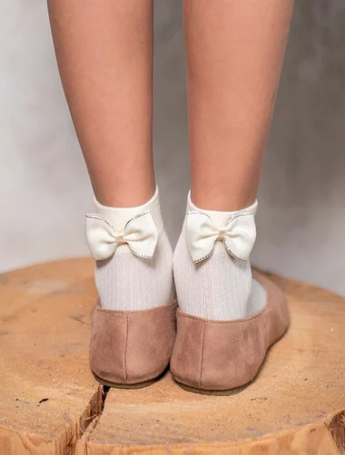 Sosete fete vascoza raiate crem cu fundita Knittex Bowie