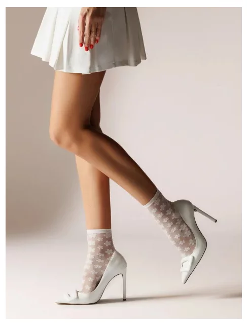 Sosete lycra alb cu flori albe Laura Baldini Petals 20 den