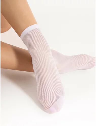 Sosete lycra albe cu dungi Fiore Anna 20 den