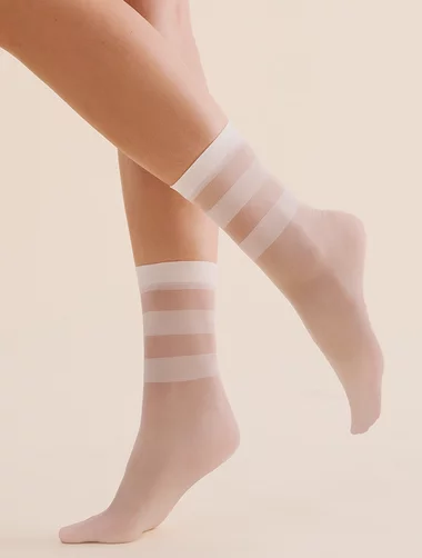 Sosete lycra albe cu dungi pe glezna Gabriella 1199 Cari's 20 den