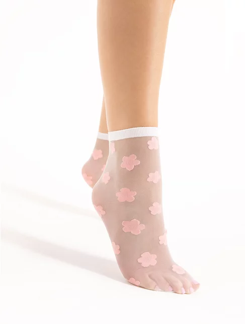 Sosete lycra albe cu flori rose Fiore Jodie 20 den