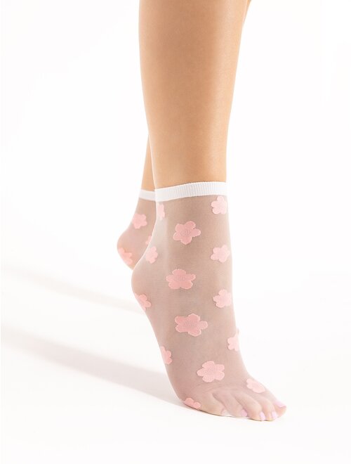 Sosetaria Sosete lycra albe cu flori rose Fiore Jodie 20 den