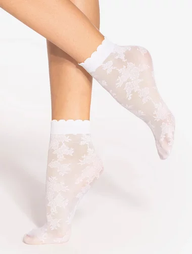 Sosete lycra albe cu flori si banda ajurata Gatta Spring Vibes W11 15 den