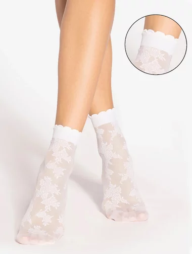 Sosete lycra albe cu flori si banda ajurata Gatta Spring Vibes W11 15 den