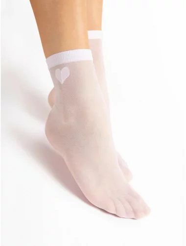 Sosete lycra albe cu inimioara alba Fiore Cupido 20 den