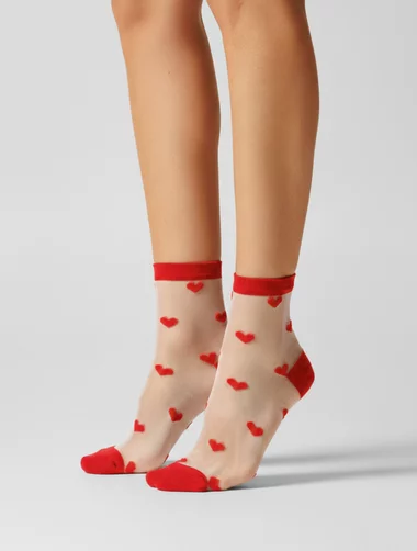 Sosete lycra albe cu inimioare rosii Laura Baldini Wild 20 den