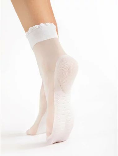 Sosete lycra albe cu talpa intarita si efect de masaj Fiore Pico Massage 20 den