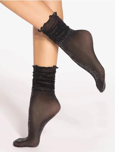 Sosete lycra negre cu fir metalizat si banda ajurata Gatta Spring Vibes WZ08 15 den