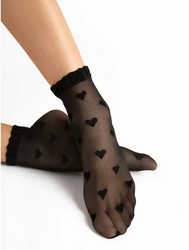 Sosete lycra negre cu inimioare Fiore Kokoro 20 den