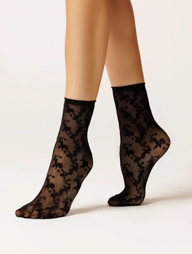 Sosete lycra negre cu model dantelat Laura Baldini Delicate Steps 20 den