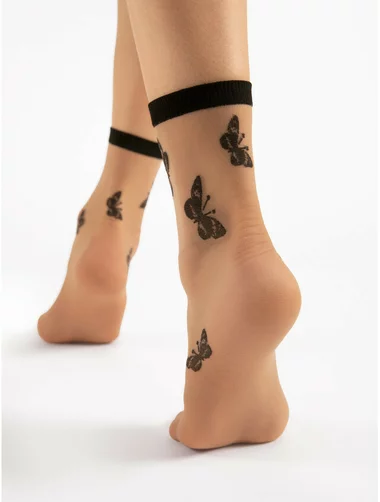Sosete lycra nude cu fluturasi negri Fiore Summer 15 den