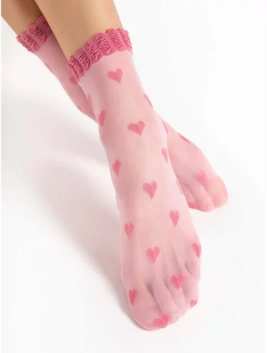 Sosete lycra roz cu inimioare Fiore Kokoro 20 den