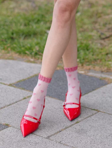 Sosete lycra roz cu inimioare Fiore Kokoro 20 den