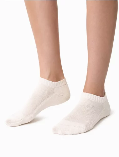 Sosete scurte bumbac 100% cu talpa flausata in culoare naturala Steven S198