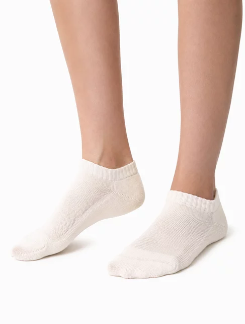 Sosete scurte bumbac 100% cu talpa flausata in culoare naturala Steven S198