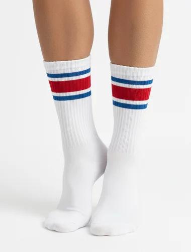 Sosete sport albe cu dungi Kabak Welcome To The 90s