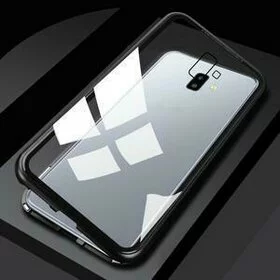 Husa cu Bumper Magnetic si Spate din Sticla Securizata pentru Galaxy J4 (2018) Plus Black