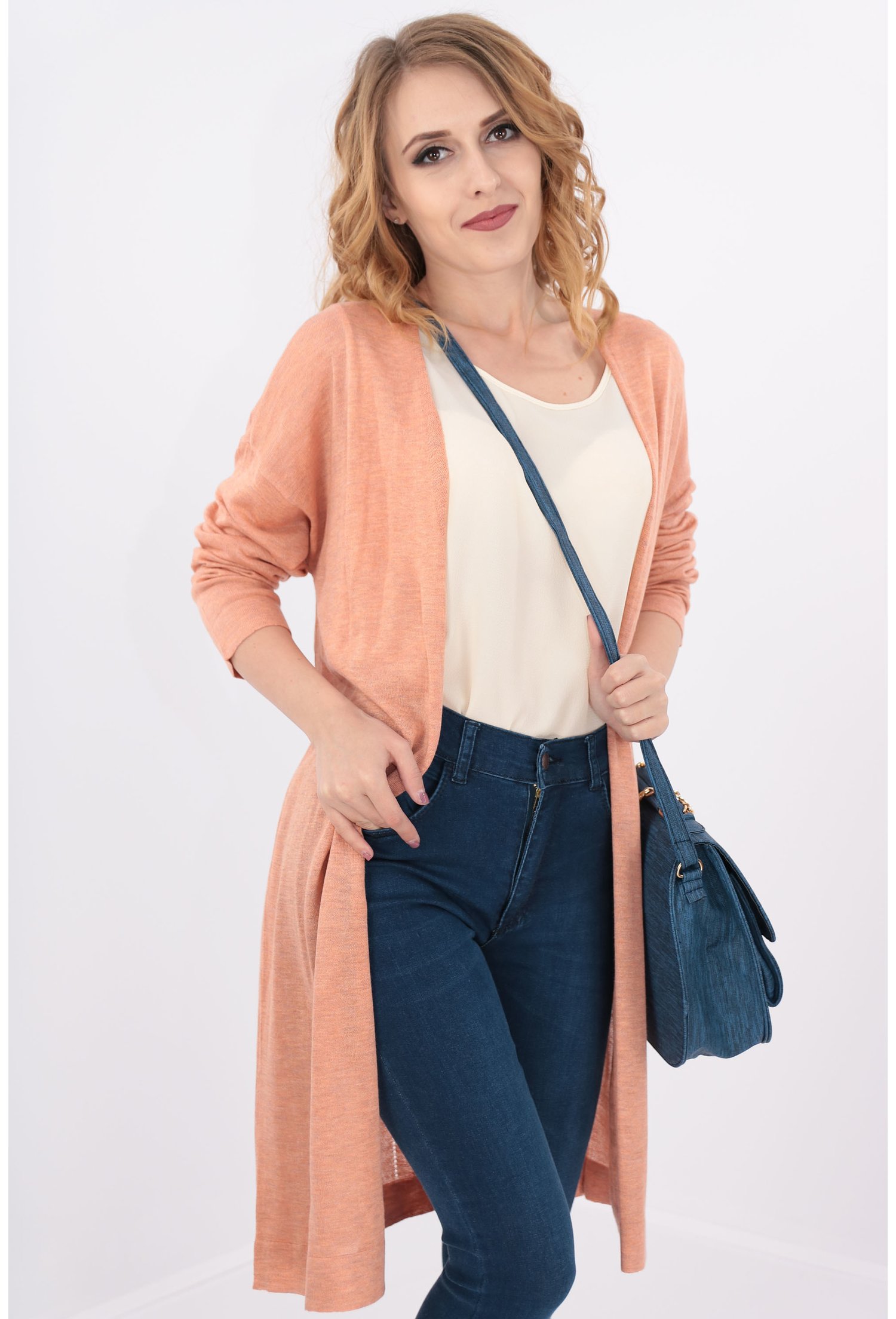 Blazer lung corai tricotat