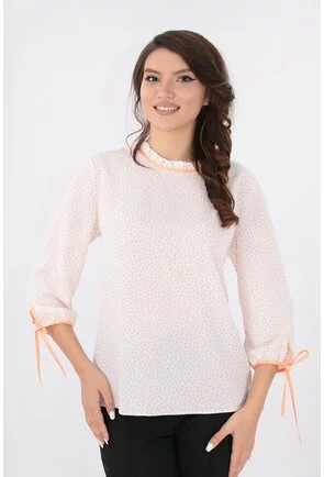 Bluza alba cu buline corai