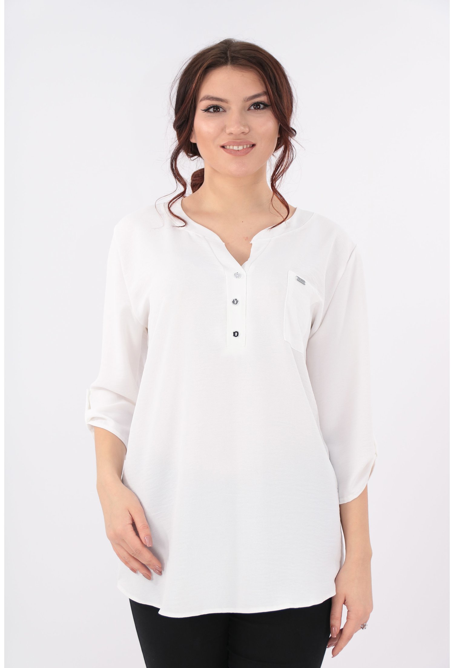 Bluza alba cu guler tunica si buzunar