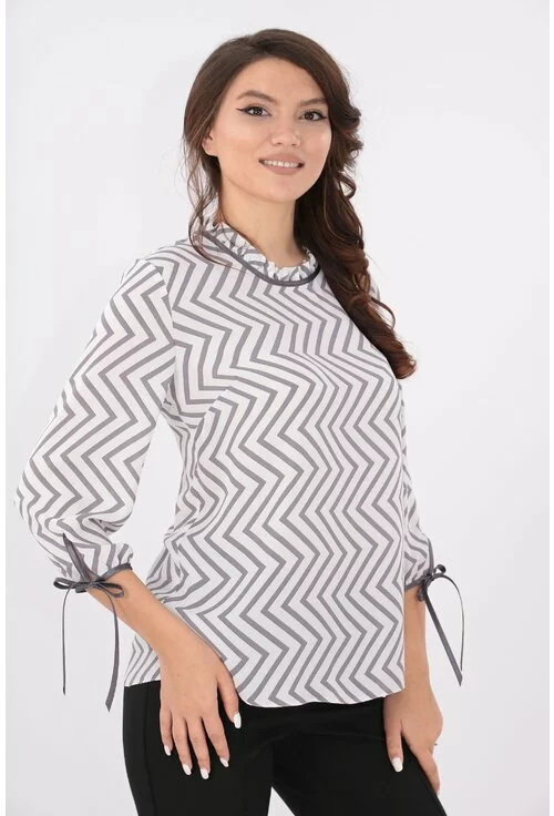 Bluza alba cu print zig-zag gri