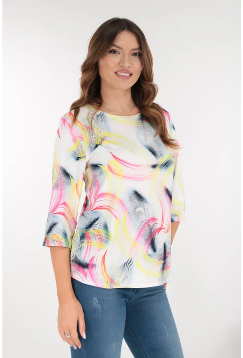 Bluza alba din bumbac cu print abstract fucisa-galben