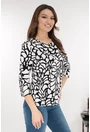 Bluza alba din vascoza cu imprimeu abstract negru