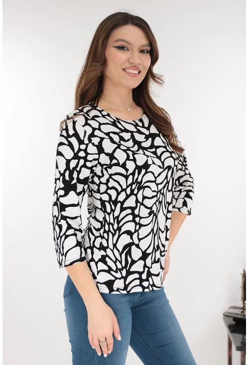 Bluza alba din vascoza cu imprimeu abstract negru
