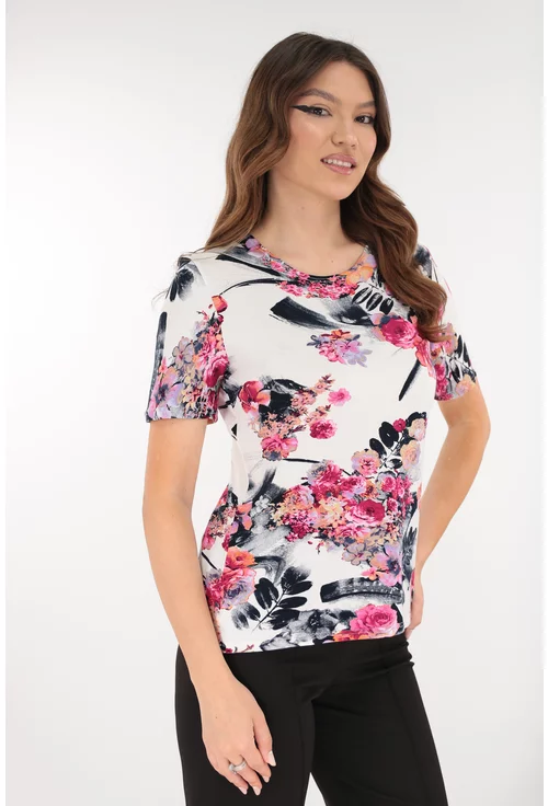 Bluza alba din vascoza cu print floral ciclamen