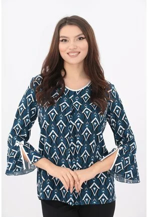 Bluza albastra cu imprimeu geometric