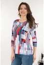 Bluza albastra din vascoza cu imprimeu geometric rosu