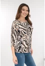 Bluza bej din vascoza cu imprimeu abstract negru