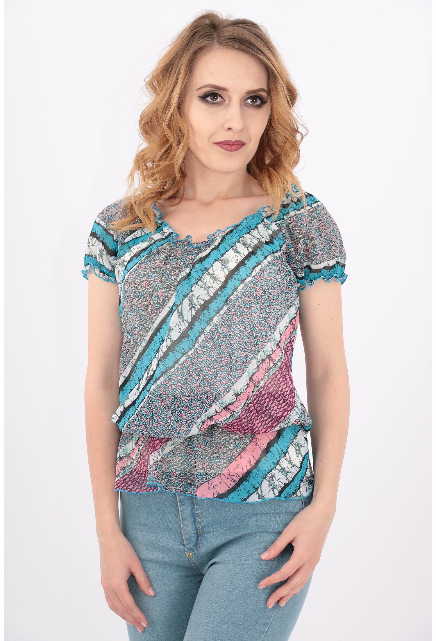 Bluza bleu cu elastic in talie