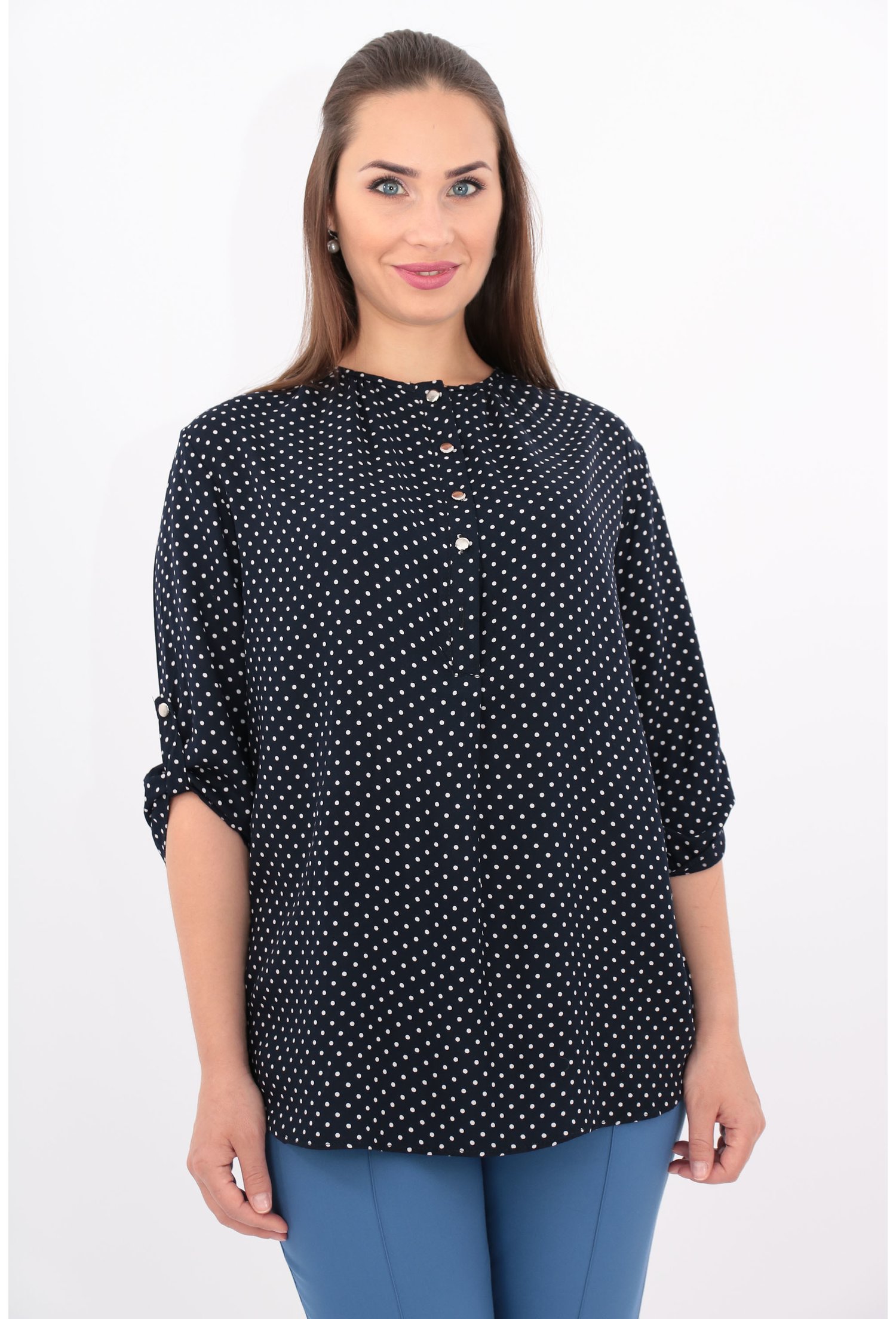 Bluza bleumarin cu buline albe