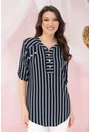 Bluza bleumarin cu dungi albe si guler tunica