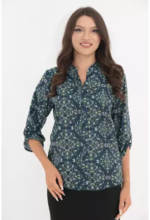 Bluza bleumarin cu print abstract vernil
