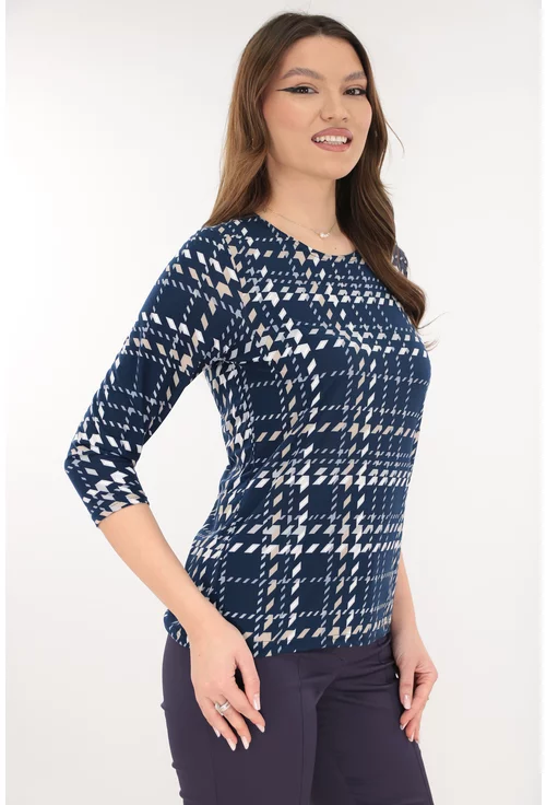 Bluza bleumarin din bumbac cu print geometric bej