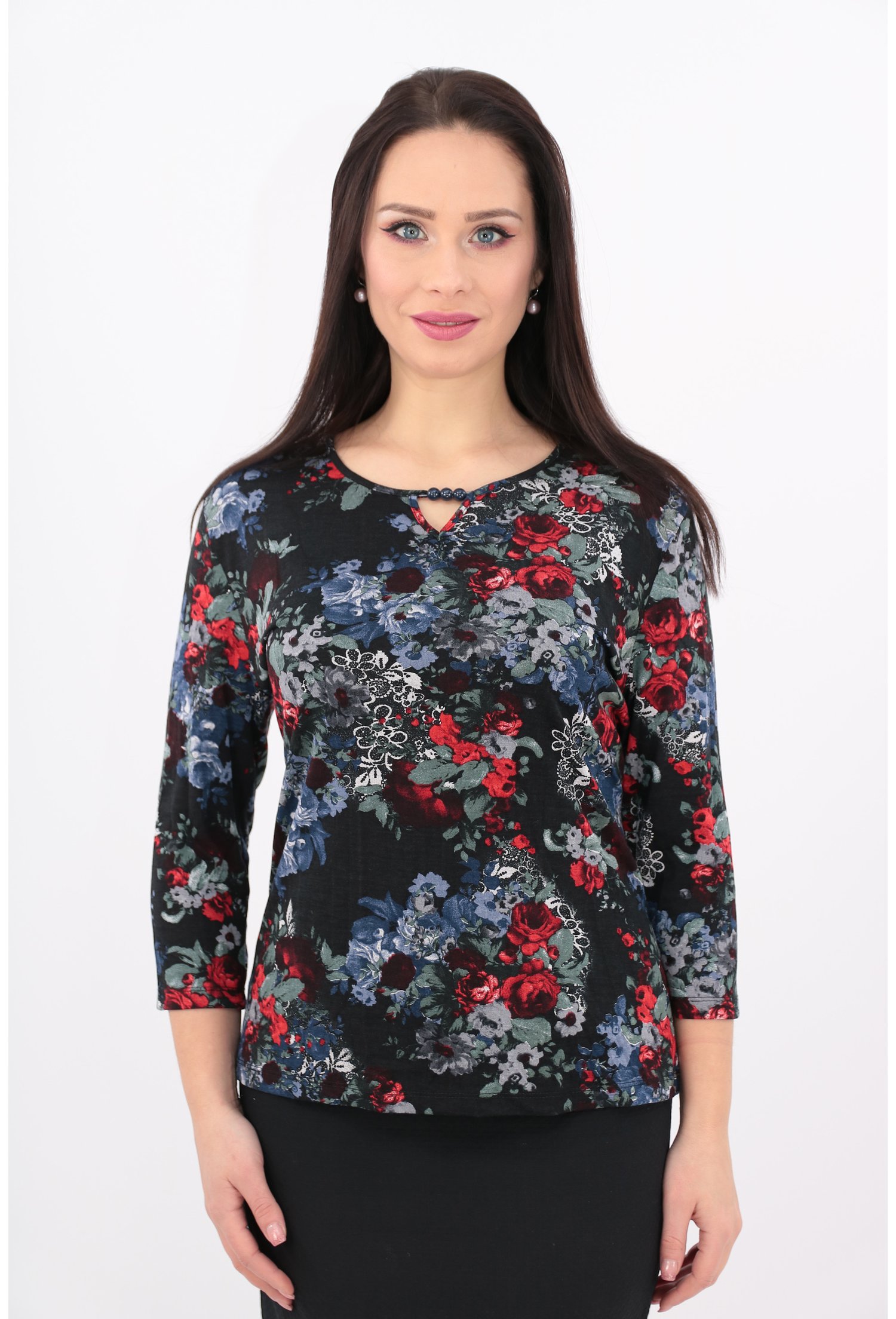 Bluza bleumarin din tricot cu print floral