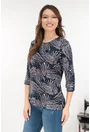 Bluza bleumarin din vascoza cu imprimeu abstract crem