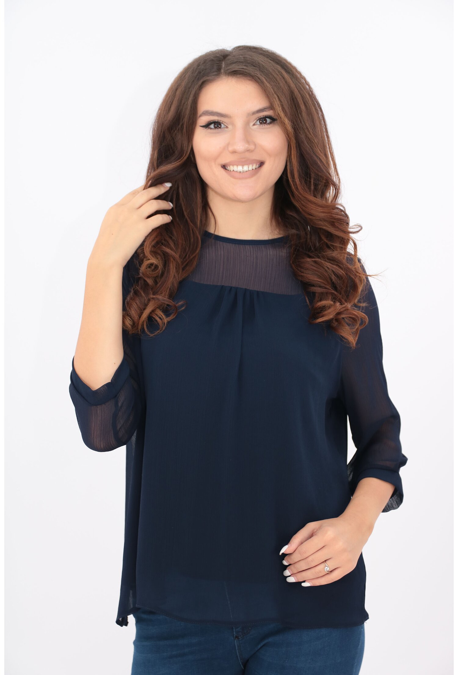 Bluza bleumarin din voal creponat