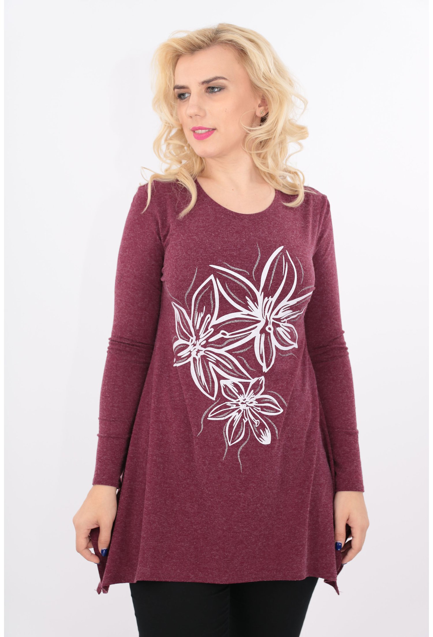 Bluza bordo cu desen floral