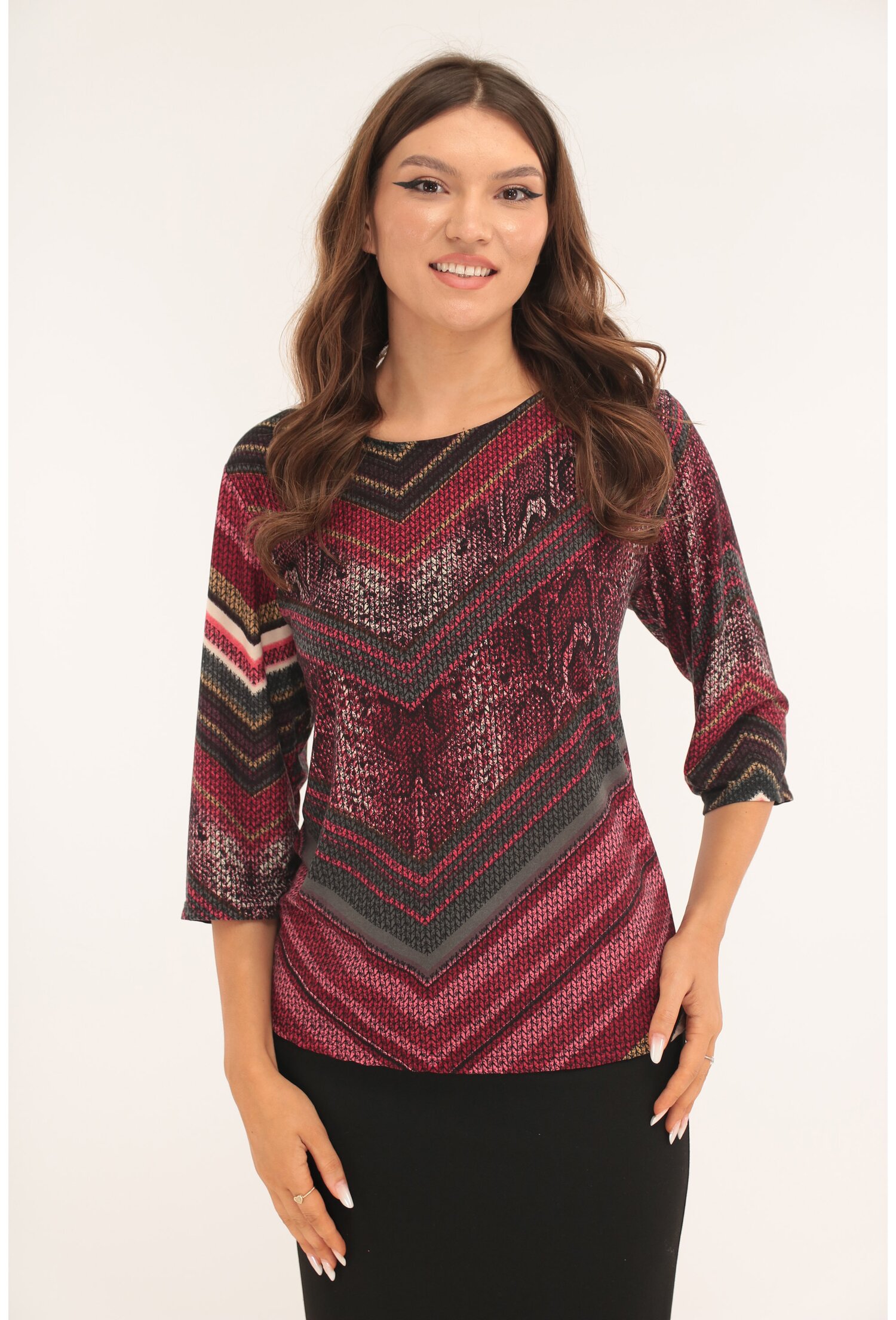 Bluza bordo cu imprimeu geometric crem