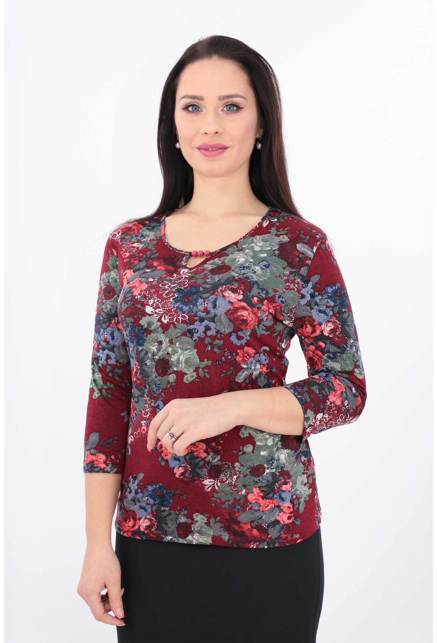 Bluza bordo din tricot cu print floral