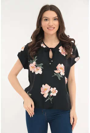 Bluza casual cu imprimeu floral roz