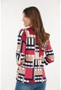 Bluza crem din vascoza cu print geometric bordo-albastru