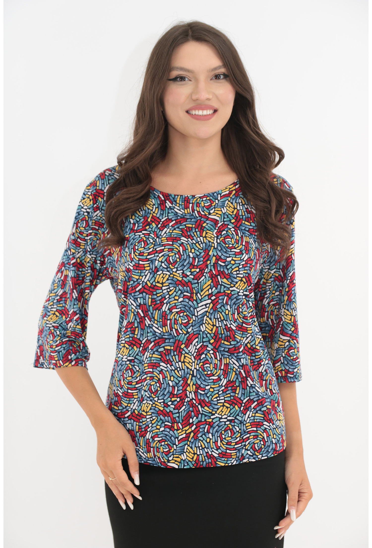Bluza cu imprimeu abstract rosu-albastru - Bluze casual