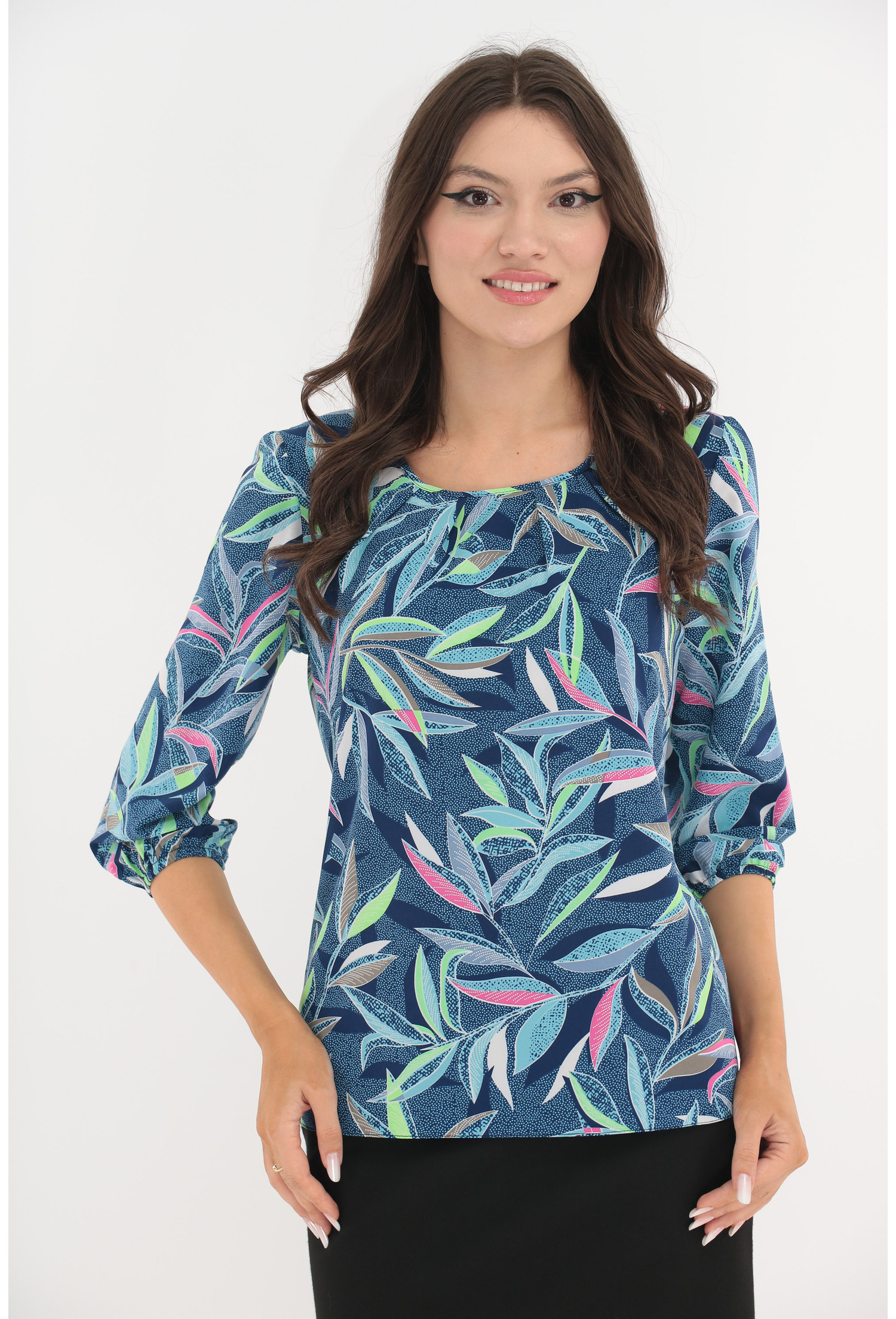 Bluza cu imprimeu floral albastru-roz