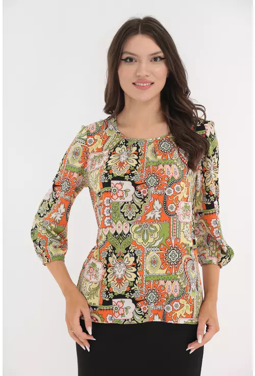 Bluza cu imprimeu floral verde-orange